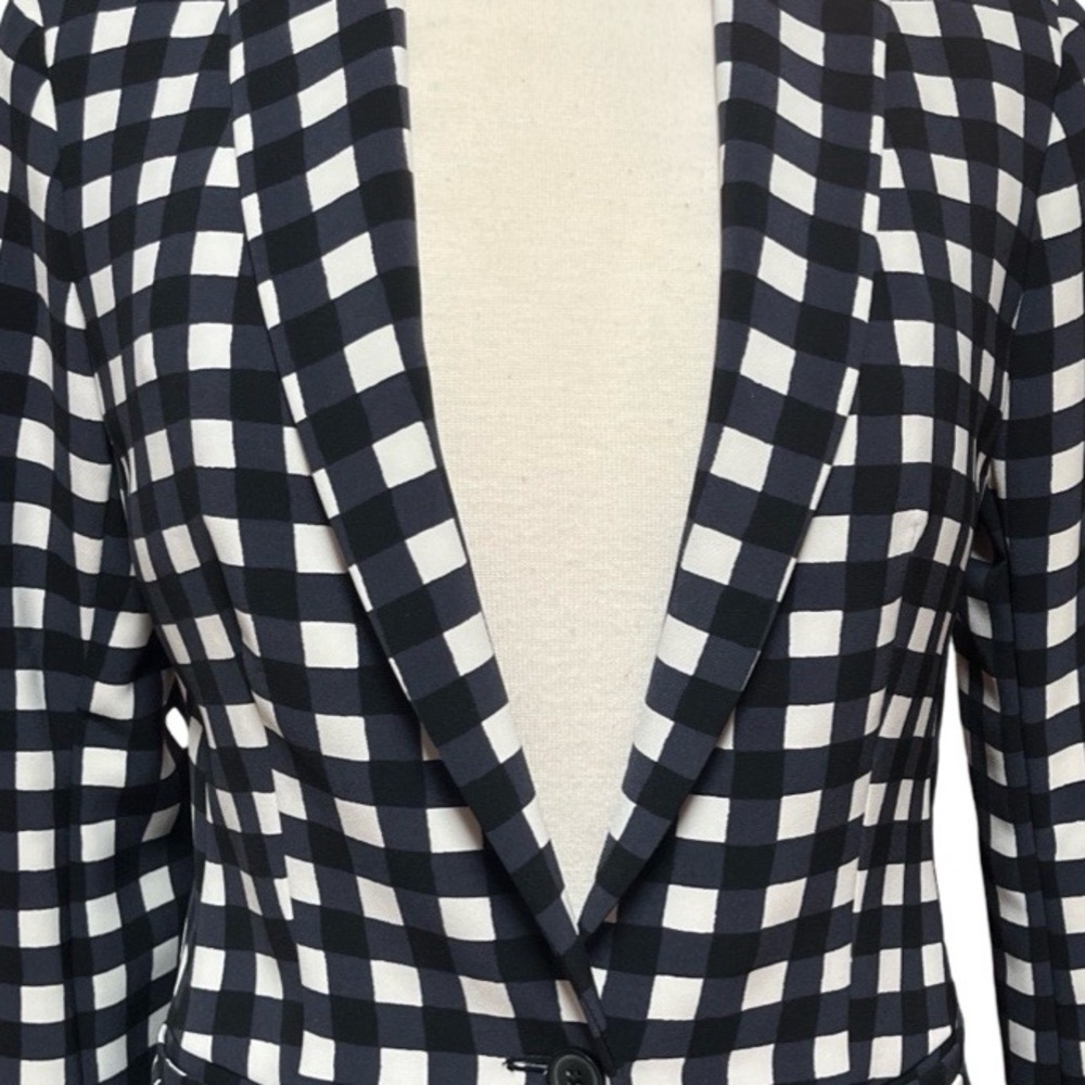 Banana Republic Dark Navy Black/White Gingham Collared Blazer - Picture 4 of 8